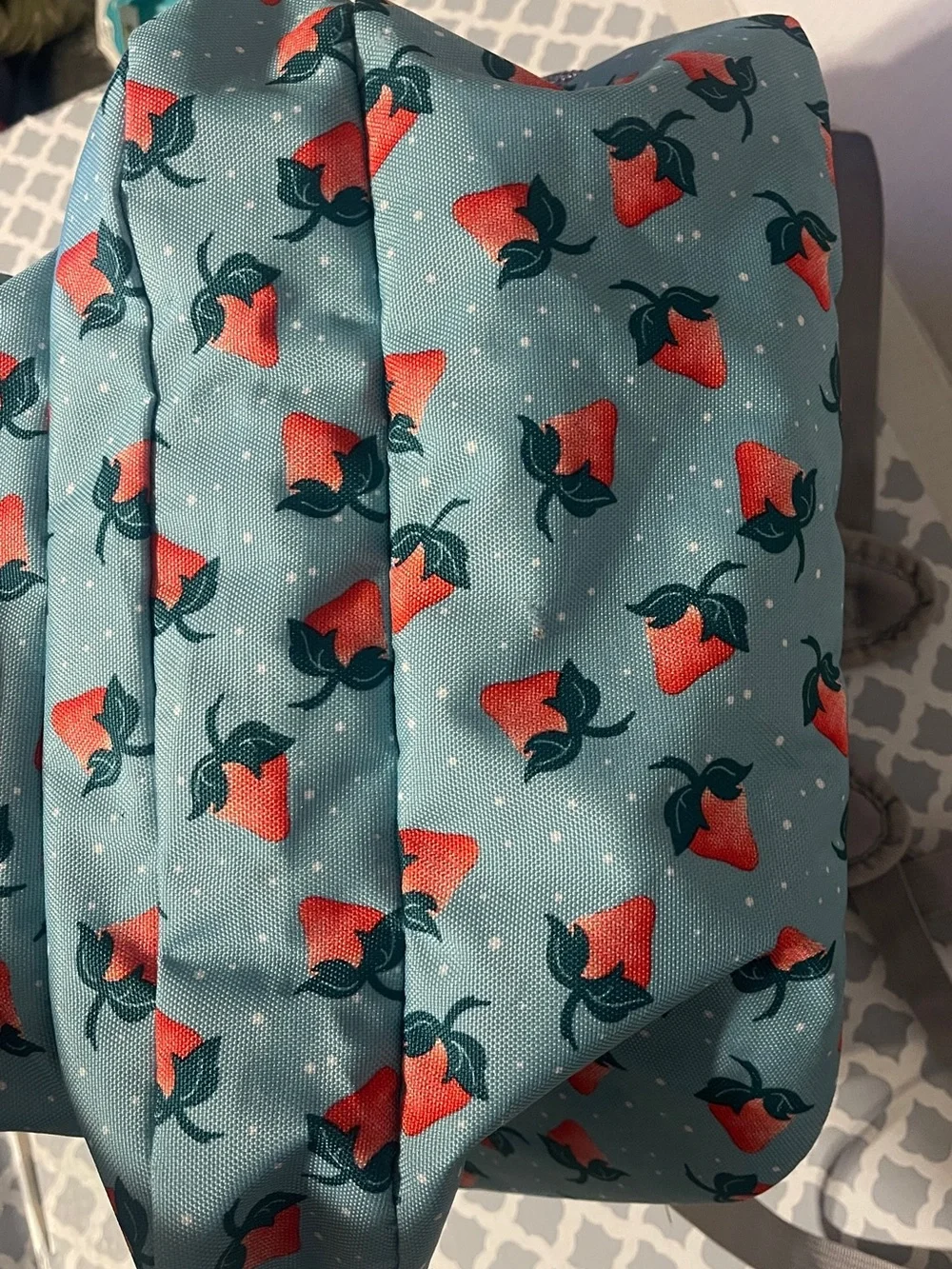 Trans by Jansport Teal Strawberry and  Polkadot print Backpack